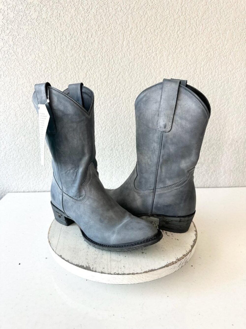 Lane PLAIN JANE Cowboy Midi Boots Washed Denim Blue Western Cowgirl Short Sz 8.5